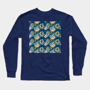 Tropical pattern with exotic plants, cactus, rainbow and modern textures Long Sleeve T-Shirt